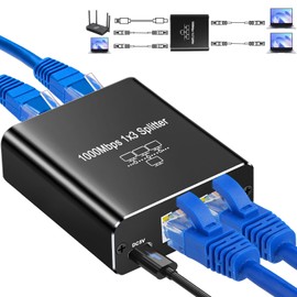 Ethernet Splitter 1 to 3, Gigabit Ethernet Switch, 1000Mbps RJ45 LAN Internet Splitter for Computer, Hub, Switch, Router, ADSL, Digital TV, etc (3 Working Simultaneously)