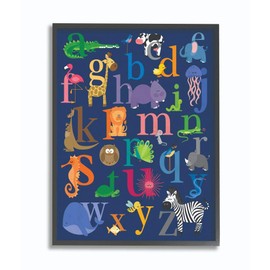 Stupell Industries Navy Alphabet Animal Icons Black Framed Wall Art, 11x14, Design by Artist lezleelliott