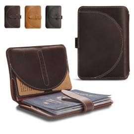XGUO Leather Passport Wallet,Passport Holder for 2 Passport Books,Passport Cover Travel Accessories for Men Women