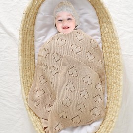 mimixiong 100% Cotton Knitted Cellular Baby Blanket, 100 x 80cm (Beige)