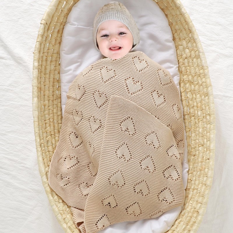 mimixiong 100% Cotton Knitted Cellular Baby Blanket, 100 x 80cm