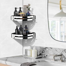 Shower Caddy, Bathroom Shelves, Wall Mounted No Drilling Triangle Shower Corner Shelf, Rustproof Thickened Stainless steel, Bathroom Shelf Organiser for Bathroom Kitchen (2 Packs, Silver)