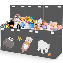 JAYSDAYLY Large Toy Box Storage Chest,Sturdy Toys Storage Organizer Bin Basket with Dividers and Lids for Toddlers,Boys,Girls,Nursery,Closet,Living Room Area,Playroom(Grey Animals)
