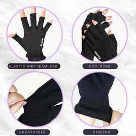 GSAFEME Guantes de manicura de gel, anti UV, protección de la piel, manos sin dedos, lámpara LED de uñas o luz solar para mujeres, uso en el hogar y al aire última intervensión, color negro, talla S 3prs