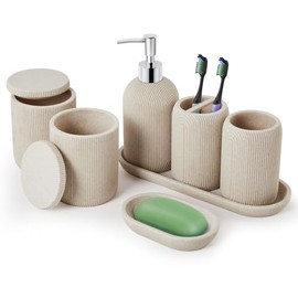 Bathroom Accessories Set, 7PCS Bathroom Set with Toothbrush Holders Set, Soap Dispenser for Bathroom (Beige)