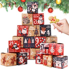 LOKIPA Christmas Advent Calendar Boxes, 24 Kraft Paper Advent Gift Boxes, Christmas Advent Calendars Countdown Boxes for Kids and Family