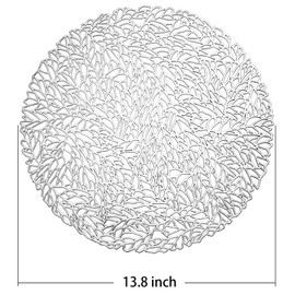 FunWheat Round Metallic Sliver Vinyl Placemats Set of 6 15 inches Hollow Out Placemats Heat-Resistant Place mats Shining Table Mat (Coral Sliver)