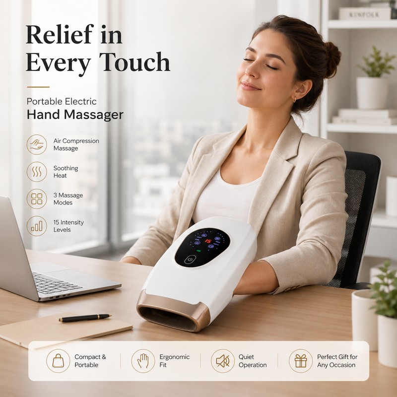 Portable Hand Massager for Office Relaxation – Heated Air Compression