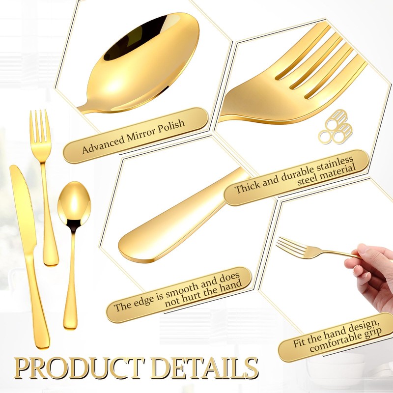 Dandat 150 Pcs Gold Silverware Set Stainless Steel Set with