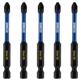 5 x Rennie Tools 75mm Long PH2 Impact Screwdriver Driver Bits Set. Magnetic Phillips No.2 Heavy Duty Impact Driver Bit Set. Long PH2 Bits. Hex Shank. Cross Head Long PH2 Bits. Black Oxide Coated