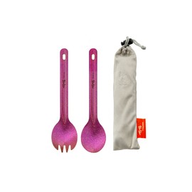 TiTo 2Pcs Titanium Spork and Spoon Outdoor Ultralight Portabale Fork Flatware for Camping Hikking Backpacking Tableware Utensil with Bag (Bright Rose)