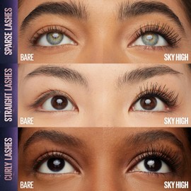 Maybelline Sky High Cosmic Black Máscara de Pestañas, Dura 24H, Lavable
