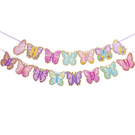 Happy Birthday Butterfly Banner, Pink, Gold and Teal