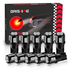 BRISHINE 194 LED Bulbs Extremely Bright Brilliant Red 5630 Chipsets 168 2825 175 T10 W5W LED Replacement Bulbs for Interior Map Dome Courtesy Door License Plate Lights(Pack of 10)