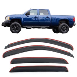 IKON MOTORSPORTS In Channel Window Visors Compatible with 2007-2013 Chevy Silverado GMC Sierra 1500 & 2008-2014 2500 3500 HD Crew Cab, Acrylic Smoke/Tinted Rain Guards, Side Window Wind Deflectors 4PC