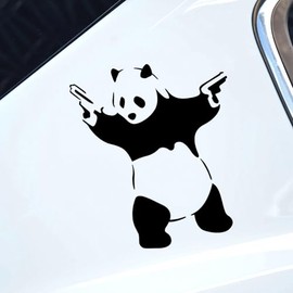 Banksy Panda Sticker Decal, Panda with Guns Car Bumper Sticker, Van, Car Window Sticker, Caravan Sticker, Bike Sticker, Funny Car Sticker, Vinyl Decal, 140mm