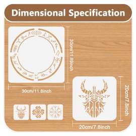 4Pcs Viking Stencil Template Plastic Reusable Vegvisir Stencils for Painting on Walls Floors Fabric Furniture Glass