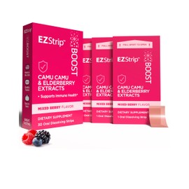 EZStrip Boost Camu Camu and Elderberry Extract Strips.
