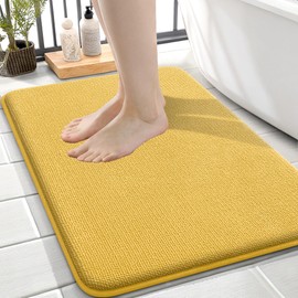 OLANLY Thick Memory Foam Small Bathroom Rugs 24x16, Extra Soft Absorbent Bath Rug, Quick Dry Bath Mats, Non-Slip, Machine Washable Carpet for Bathroom, Tub and Shower, Home Decor Accessories, Yellow