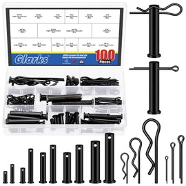Glarks 100pcs 16 Sizes Clevis Pins with Cotter Pins and R Clips Set, Black, Include 50pcs Link Hinge Pins with 25pcs Key Fastener Fitting and 25pcs R-Clips, Single Hole Flat Head Clevis Pins Kit
