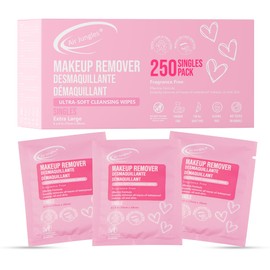 Air Jungles Makeup Remover Wipes 250 Count, Individually Wrapped, Extra Large 6x8 Facial Towelettes, Fragrance-Free, Alcohol-Free, Ultra Soft, Rinse-Free, Removes Makeup & Oil