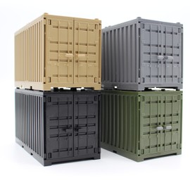 LONESTAR Clamping Blocks, Ship Container Set, Set of 4, Cargo Containers, Black, Grey, Green, Beige, Compatible with Market Leaders, Bricks