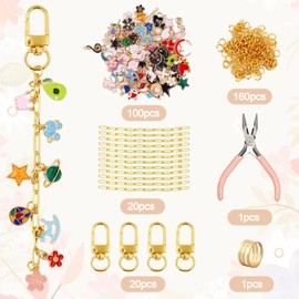 Gaiett 302 Pcs Keychain Making Kit with Charms, Bag Charm Making Kit Including 100 Charms 20 Keychain Clips Hooks 20 Extender Chains 160 Jump Ring and Jewelry Plier for DIY Crafts Accessories