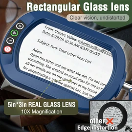 Veemagni 10X Rectangle Magnifying Glass with Light and Stand, 5 Color Modes Stepless Dimmable, 2-in-1 LED Lighted Desk Lamp & Clamp, Hands Free Magnifier for Reading Crafts Painting Close Work - Blue
