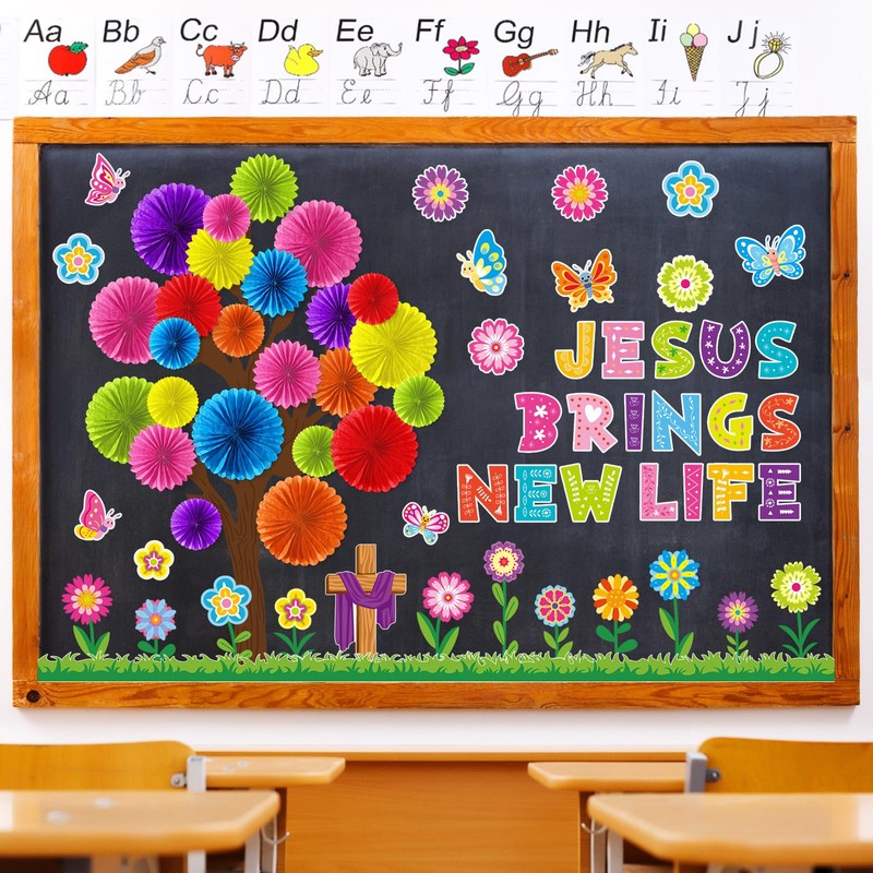 Gersoniel 76 Pcs Christian Spring Classroom Bulletin Board Set 3D