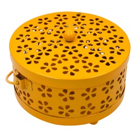 Millya Mosquito Coil Holder with Cover Classical Metal Anti-scald Hollow Out Incense Holder,Yellow
