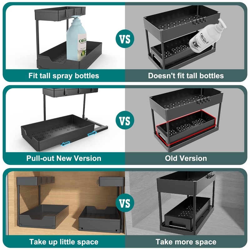 2 Pack Under Sink Organizer 2 Tier Sliding Cabinet Organizers