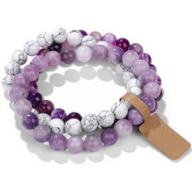 WEIZAIJY Men's and Women's Natural Stone Friendship Bracelet, Diameter 8 mm, Pearl Bracelet, Suitable for Family and Friends, 19 cm, Stone, No Gemstone