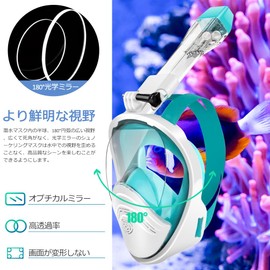 HEARTST Full Face Snorkel Mask, Double Floating Ball Design, Anti-Leak, 180° Ultra Wide Angle Diving Mask, Anti-Fog Design, Freely Breathable, Diving Mask, Snorkeling Mask, Can Be Attached to Sports