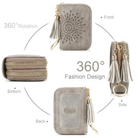 APHISON RFID Credit Card Holder Zipper Card Case Keychain Small Wallet for Women 1942-2 GRAY