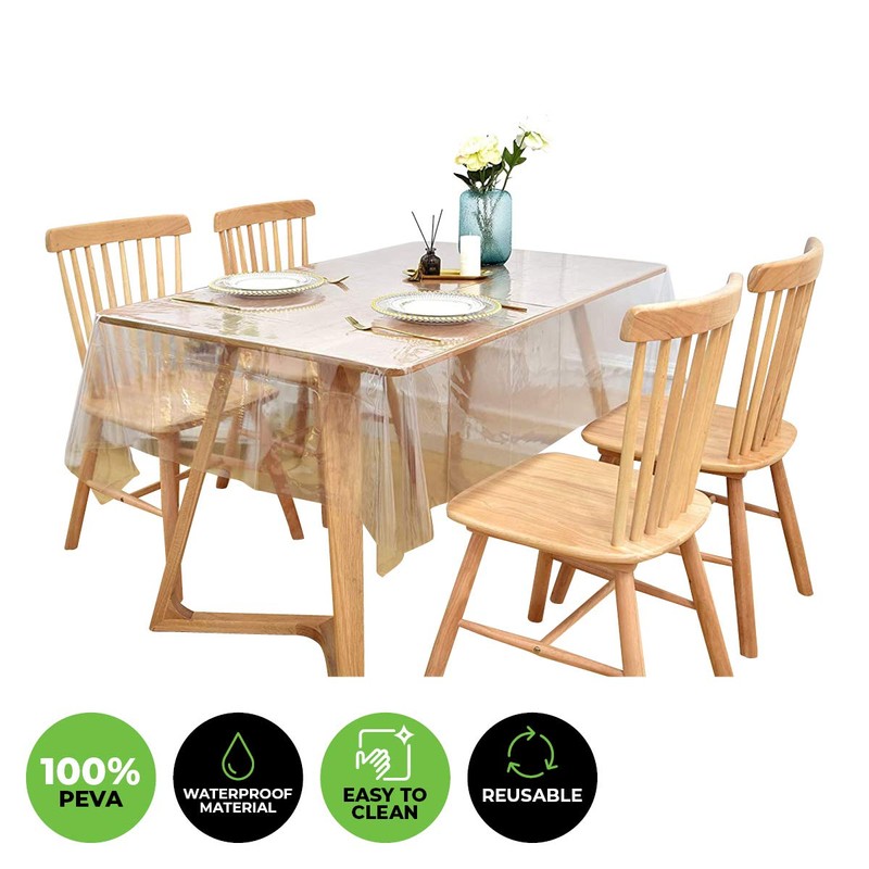 [2PCE] Home Master Damask Luxurious Clear Tablecloth Protector Rectangle Elegant