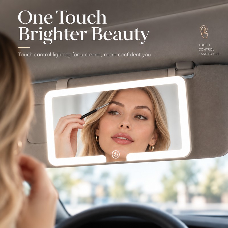 LED Car Sun Visor Makeup Mirror for On-the-Go Grooming –