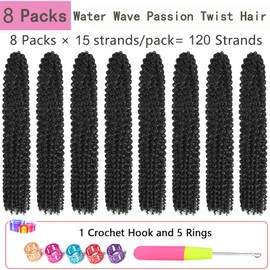 Alrence Alrence Passion Twist Hair 24 Inch 8 Packs Water Wave Crochet Hair Curly Braiding Hair For Butterfly Locs Long Bohe Crochet Braids (24 Inch (Pack of 8), 1B#)