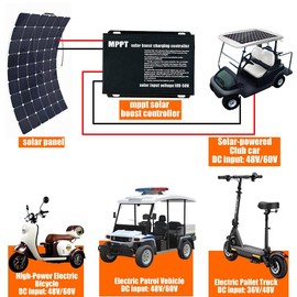12A Boost MPPT Solar Charge Controller Solar Panel Regulator for24V/36V/48V /60V/72V/90V Lead-Acid, LiFePO4, Gel, Flooded Batteries etc in Golf Cart,eBike,Club Car, Scooterand Solar System