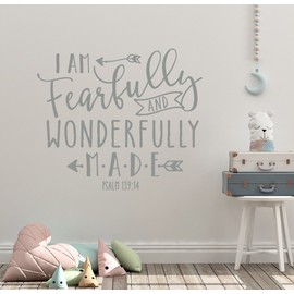 26"x24" I Am Fearfully and Wonderfully Made Psalm 139:14 Christian Bible Verse Scripture Wall Decal Sticker Art Mural Home Decor
