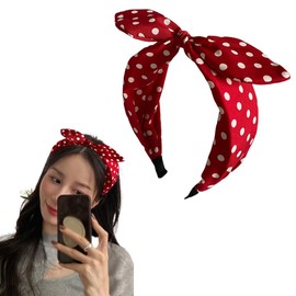 Red Polka Dot Bow Headband Hair Band Top Knot Knotted Bow Headband Hairband for Women Bunny Ear Headband Hair Band Head Band for Women Vintage Bow Headband Headwrap for Women Hair Accessories