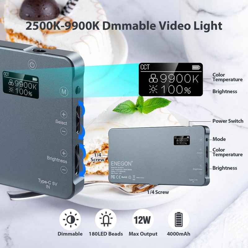 ENEGON 4000mAh Rechargeable Mountable Bicolor LED Video Light with Mini