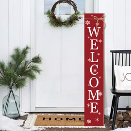Christmas Porch Sign Welcome Sign For Front Porch Snowflake Red Home Decor Indoor Outdoor Wintern Wooden Vertical Sign For Patio Front Door Porch Wall Yard