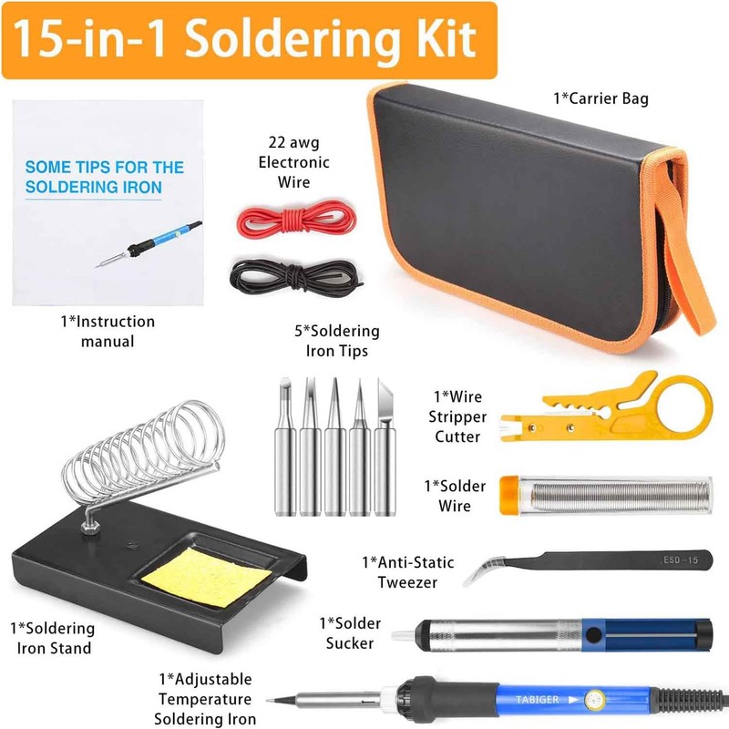 Yunking Soldering Iron Kit 15 In 1, 60W 220V Adjustable