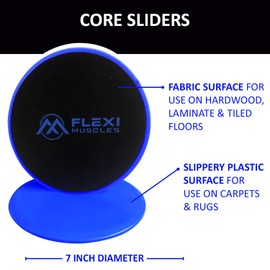 Flexi Muscles Core Sliders Dual Sided Sliding Discs for Use on All Floors. Our Core Sliders are ideal for Abs exercises, Yoga, Pilates and Home Workouts.