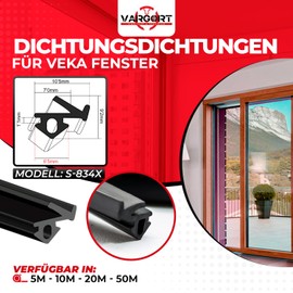 Window Seals for Plastic Windows, Window Seals for Wooden Windows, S-834X Black, 5 Metres, Rubber Sealing Tape, Polyvinyl Chloride Unplasticised (PVC-U), Door Seal, Rubber Window Seal
