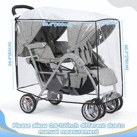 Double Stroller Rain Cover, Universal Double Stroller Rain Cover Front Back, Extended Weather Shield for All-Weather Protection from Snow, Wind, Dust