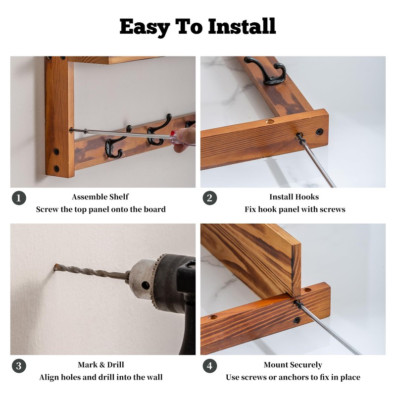 Wacloud 29Inch Wall Mounted Coat Rack with Hooks and Shelf