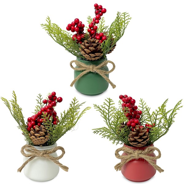 Christmas Mason Jar Table Decorations, Set of 3 Rustic Holiday