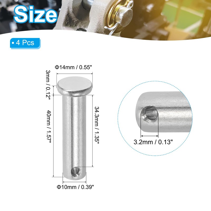 PATIKIL 10 x 40 Mm Single Hole Clevis Pins, 4