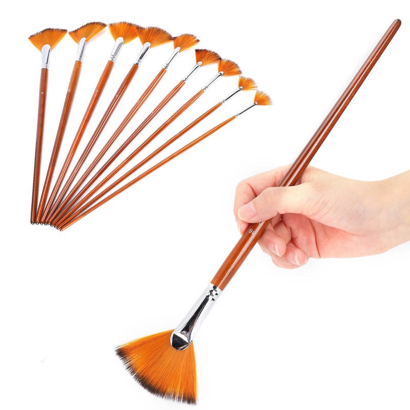 9Pcs Painting Brush Set Nylon Wool Fan shaped Watercolor Acrylic